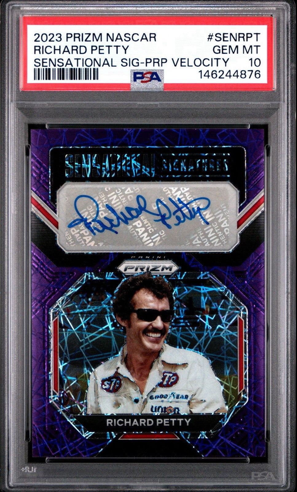 2023 PANINI PRIZM Purple Velocity /99 Sensational Sigs RICHARD PETTY - PSA 10