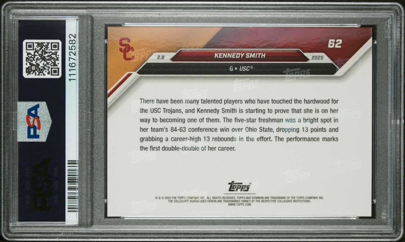 2024-25 Bowman U Now Topps #62 Kennedy Smith Orange Parallel #d /5 -  PSA 10 Gem