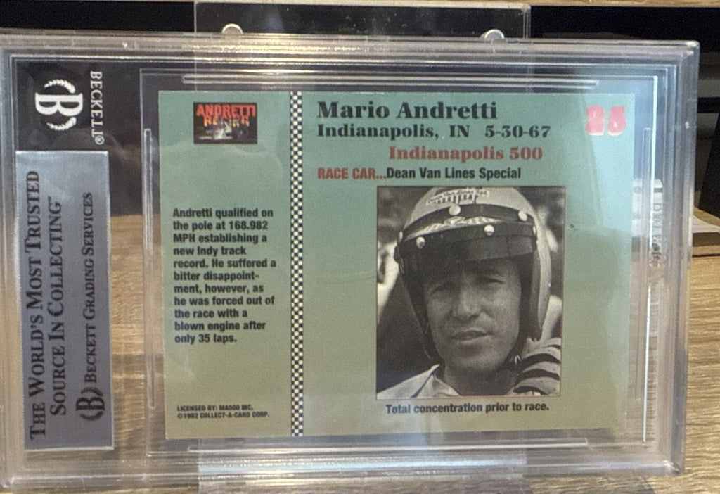 MARIO ANDRETTI Signed 1992 Collect A Card #25 Beckett BAS encased Indy Racing