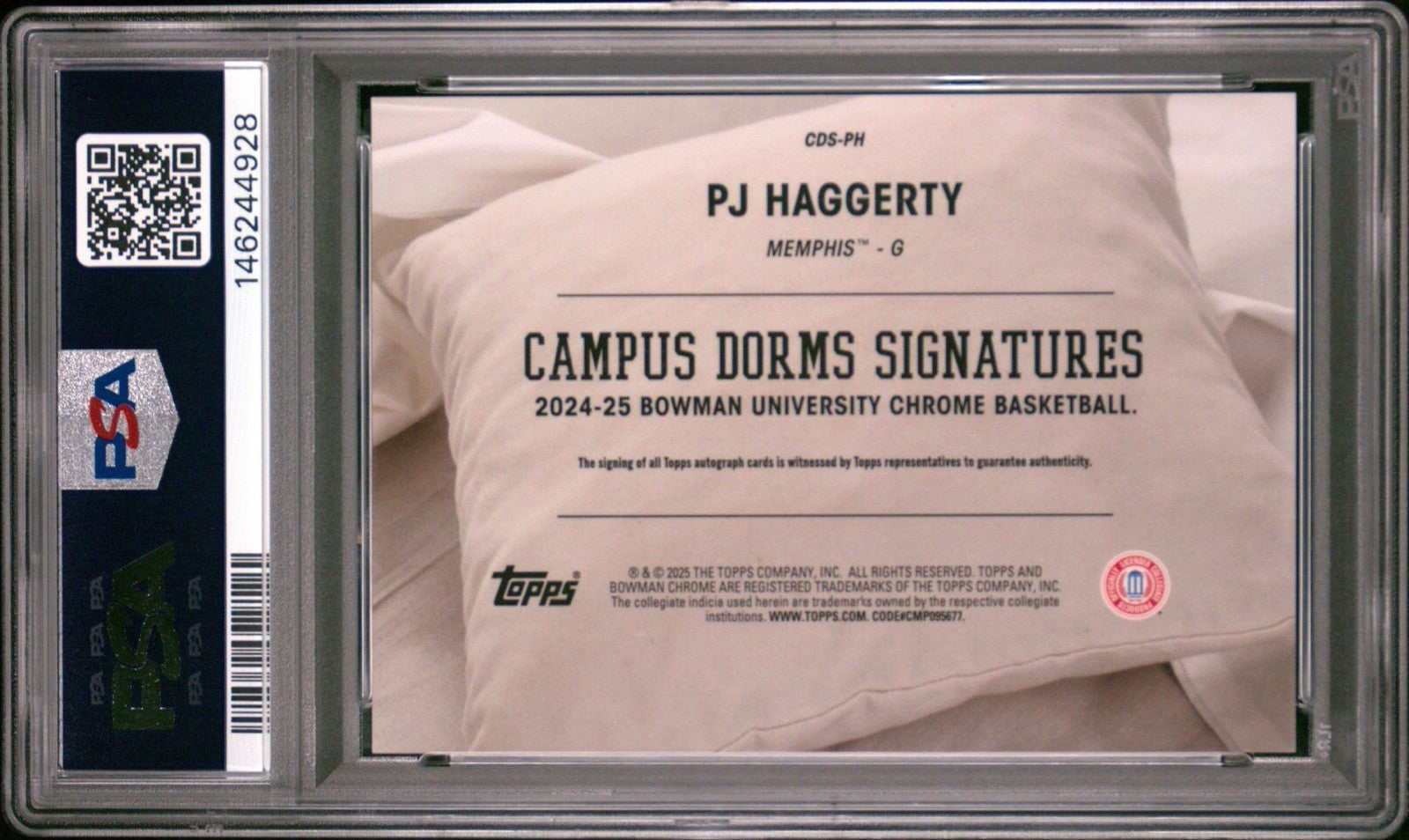 2024-25 Bowman Chrome U #CDS-PH PJ Haggerty Campus Dorms Sig Auto PSA 10 Gem