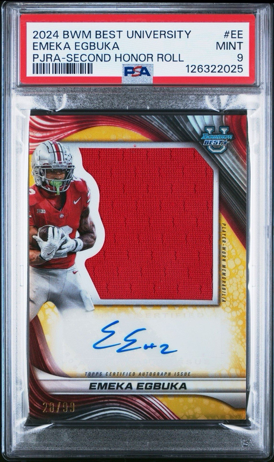 2024 Bowman's Best U Jumbo Relic 2nd Honor Autographs /99 - Emeka Egbuka - PSA 9