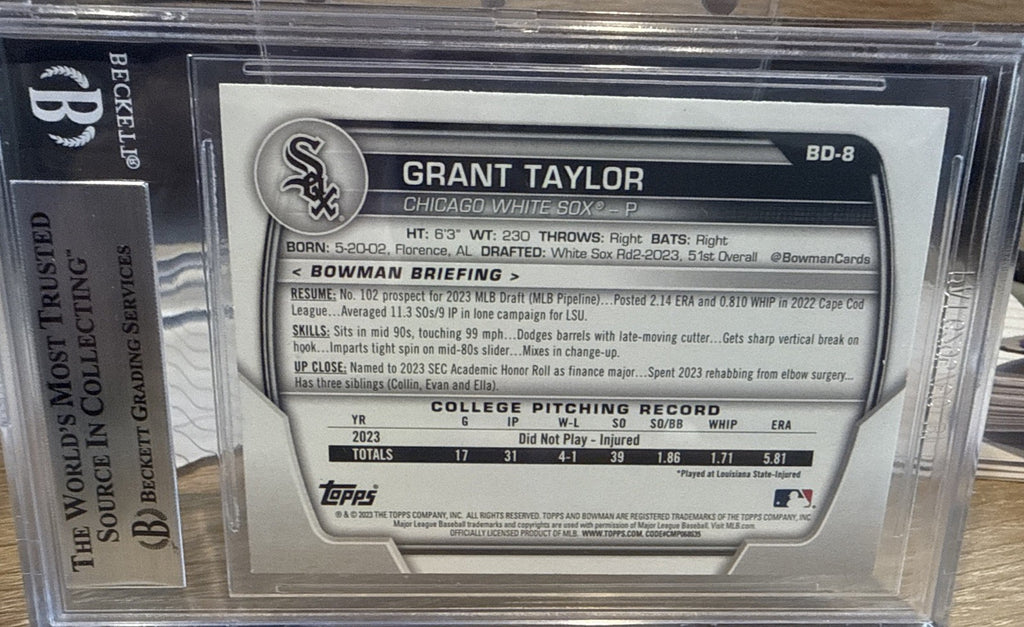 Grant Taylor 2023 1st Bowman Chrome Draft In Person IP Auto - Beckett BAS Slab