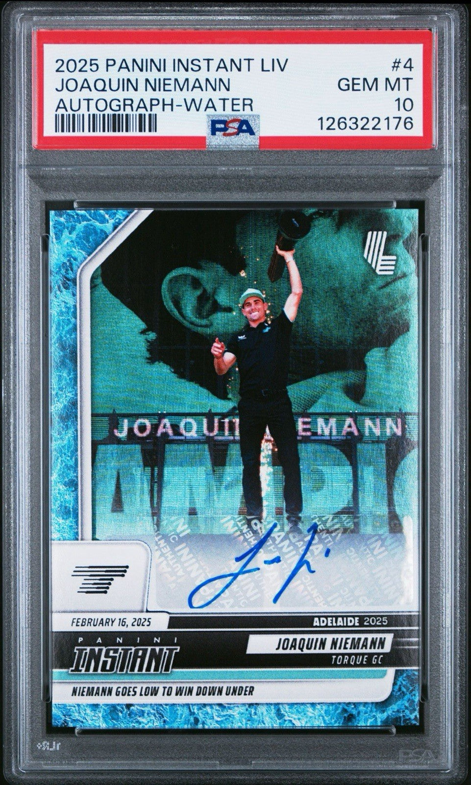 2025 PANINI INSTANT #4 LIV - Joaquin Niemann Water Auto #d /10 - PSA 10 Gem