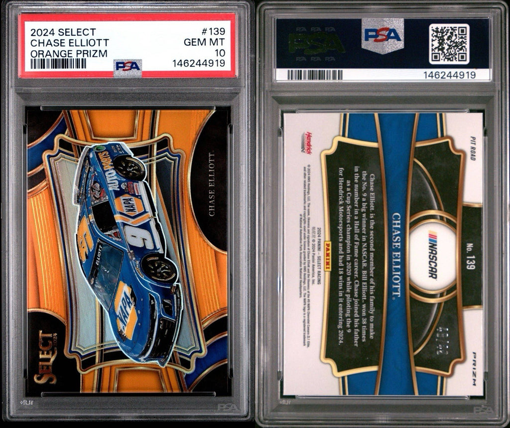 2024 Panini Select Pit Road Orange Prizm #d /49 Chase Elliott #139 PSA 10 Gem