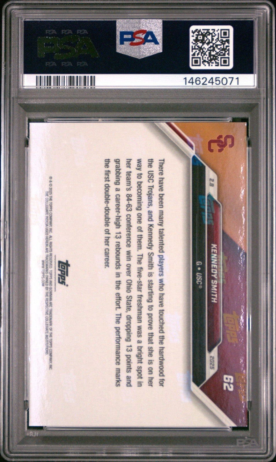 2024-25 Bowman U Now Topps #62 Kennedy Smith Blue Parallel #d /25 -  PSA 10 Gem