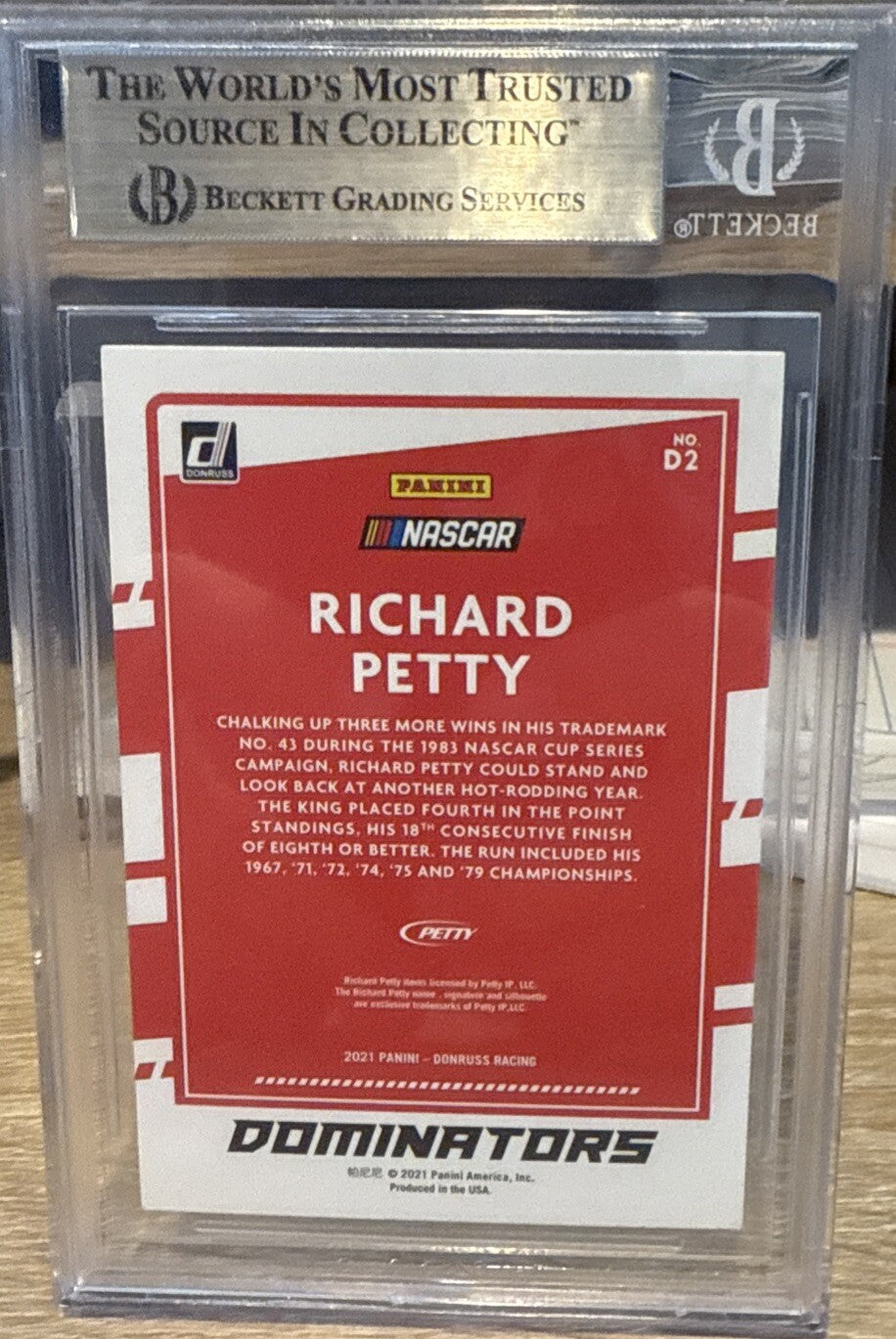 Signed Richard Petty 2021 Donruss Diminators #2 BAS Beckett Slabbed