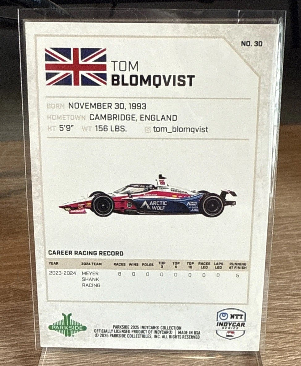 Tom Blomqvist 2025 Parkside Indycar #30  Gold 1/1 🔥🔥🔥