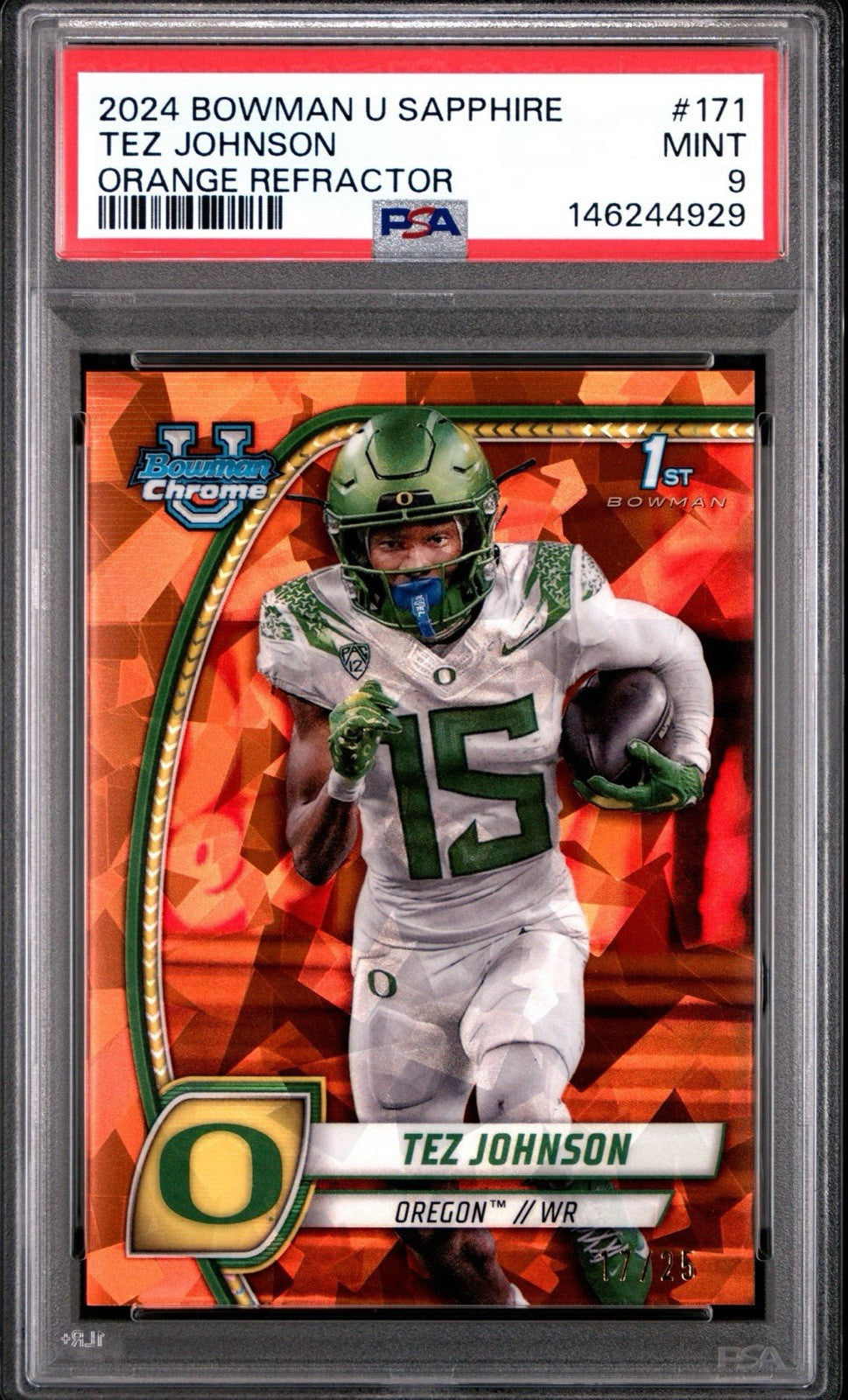 2024 Bowman U Chrome Sapphire Edition Orange /25 Tez Johnson PSA 9 Mint