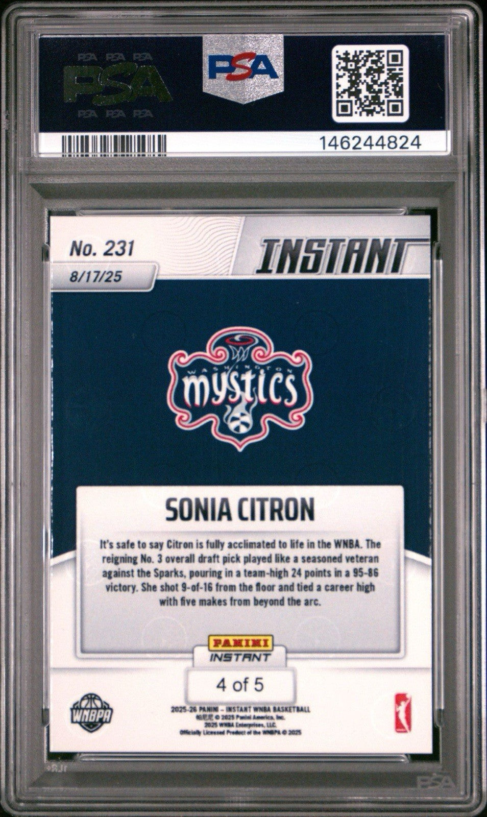 2025 Panini Instant WNBA Sonia Citron #231 Lightning /5 PSA 10 Gem
