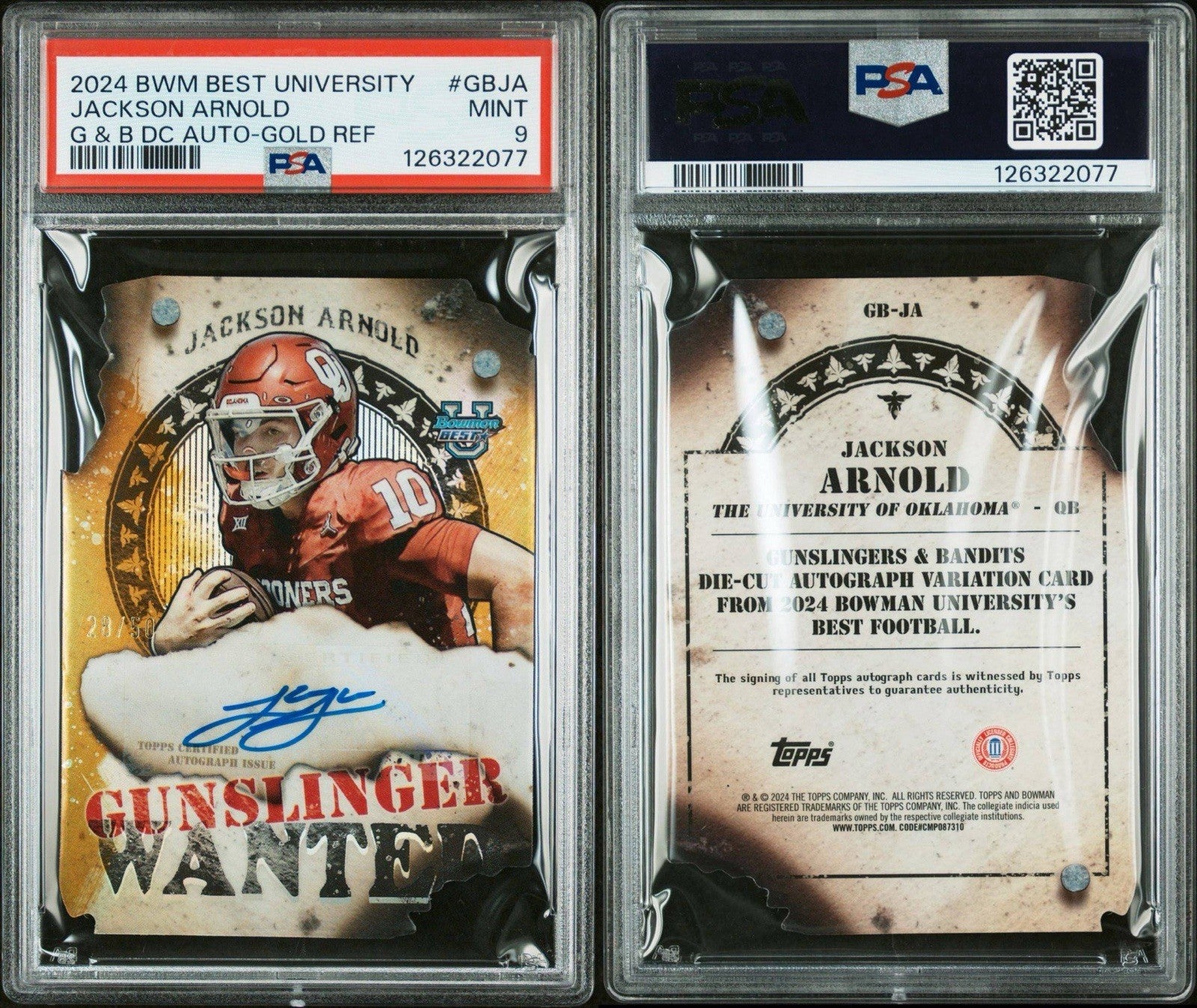 2024 Bowman U Chrome Jackson Arnold Gunslinger Wanted Auto /50 PSA 9