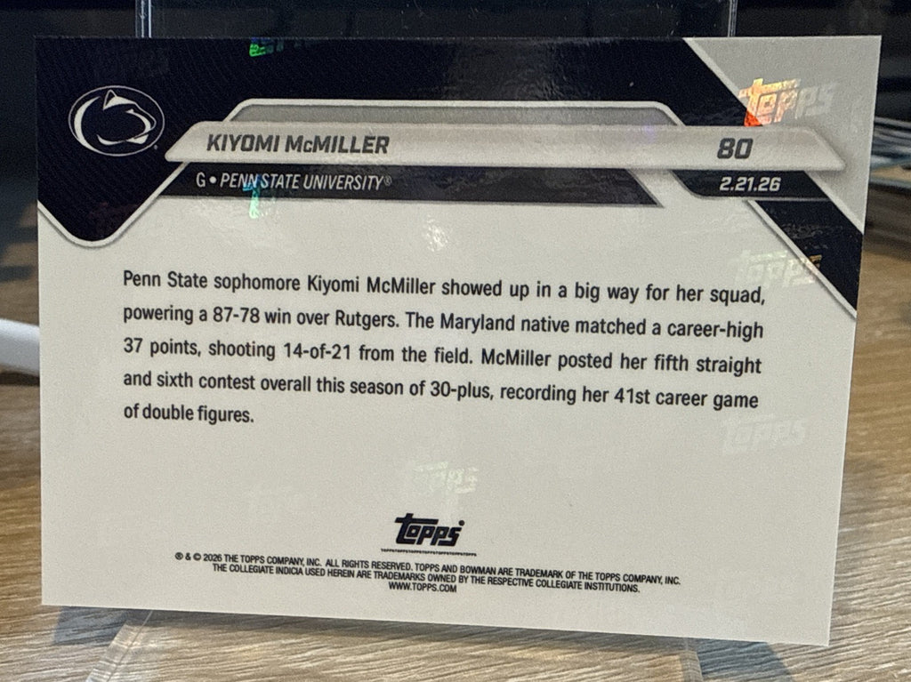 Kiyomi McMiller 2025-26 Bowman U Now #80 Black Foil #d /10 - 5 Straight 30+ Pts
