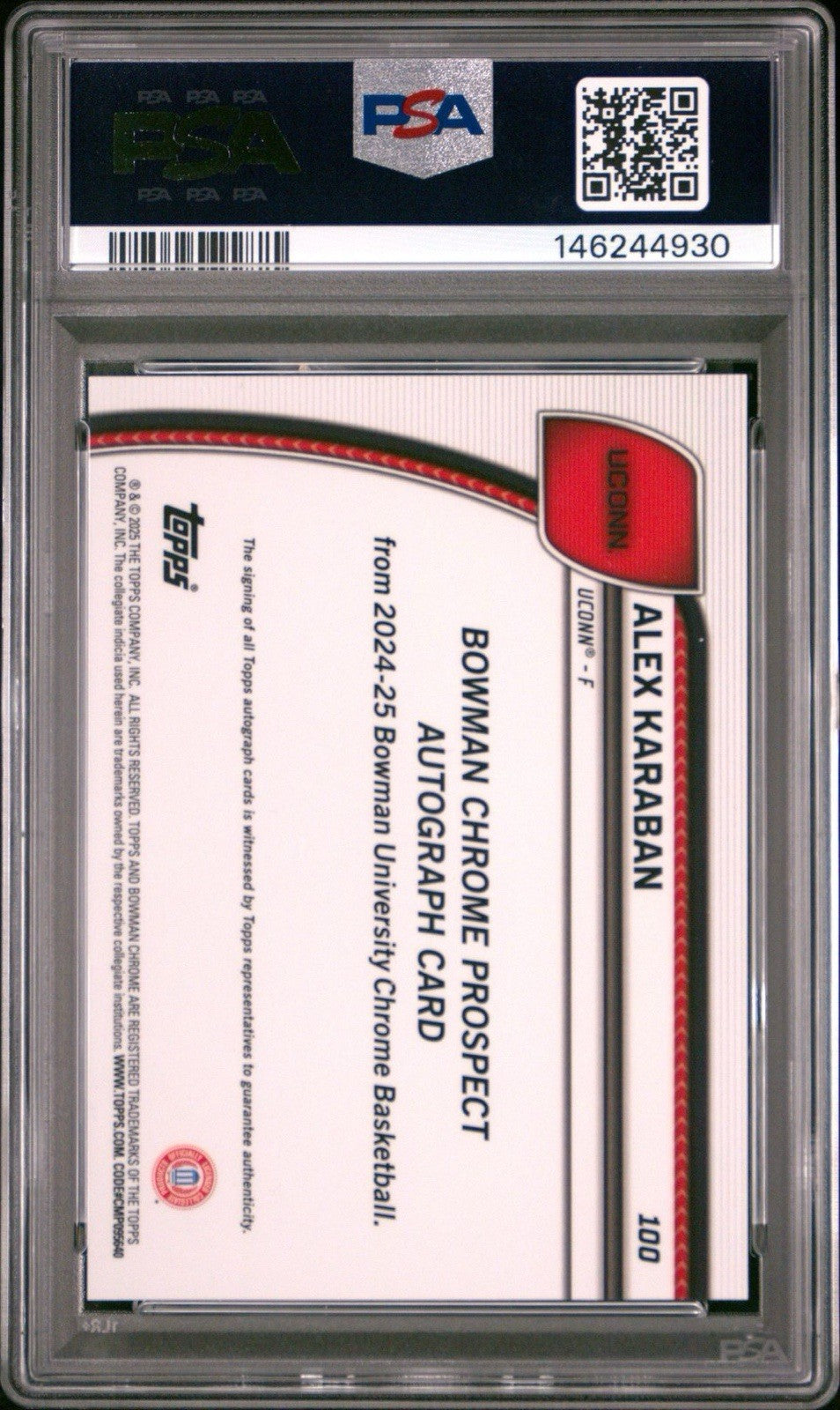 Alex Karaban 2024-25 Bowman U Chrome 1st RC #100 Stealth Refractor PSA 10 Gem