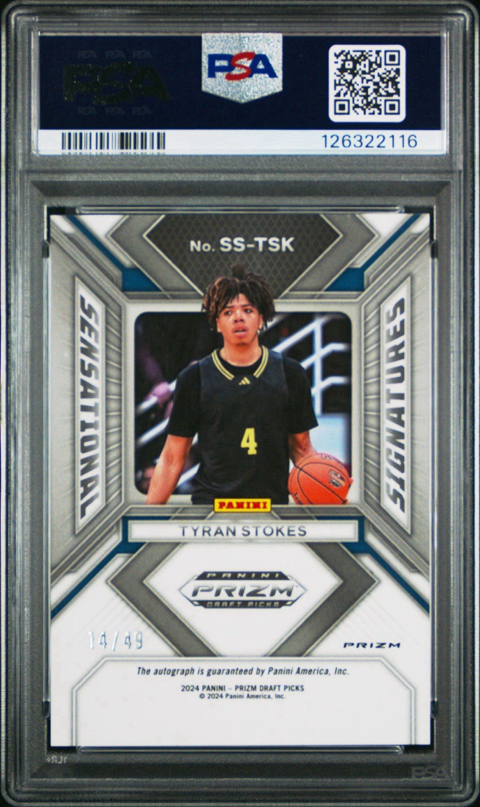 2024 PANINI PRIZM DRAFT PICKS TYRAN STOKES Orange Pulsar Auto  #d /49 - PSA 9