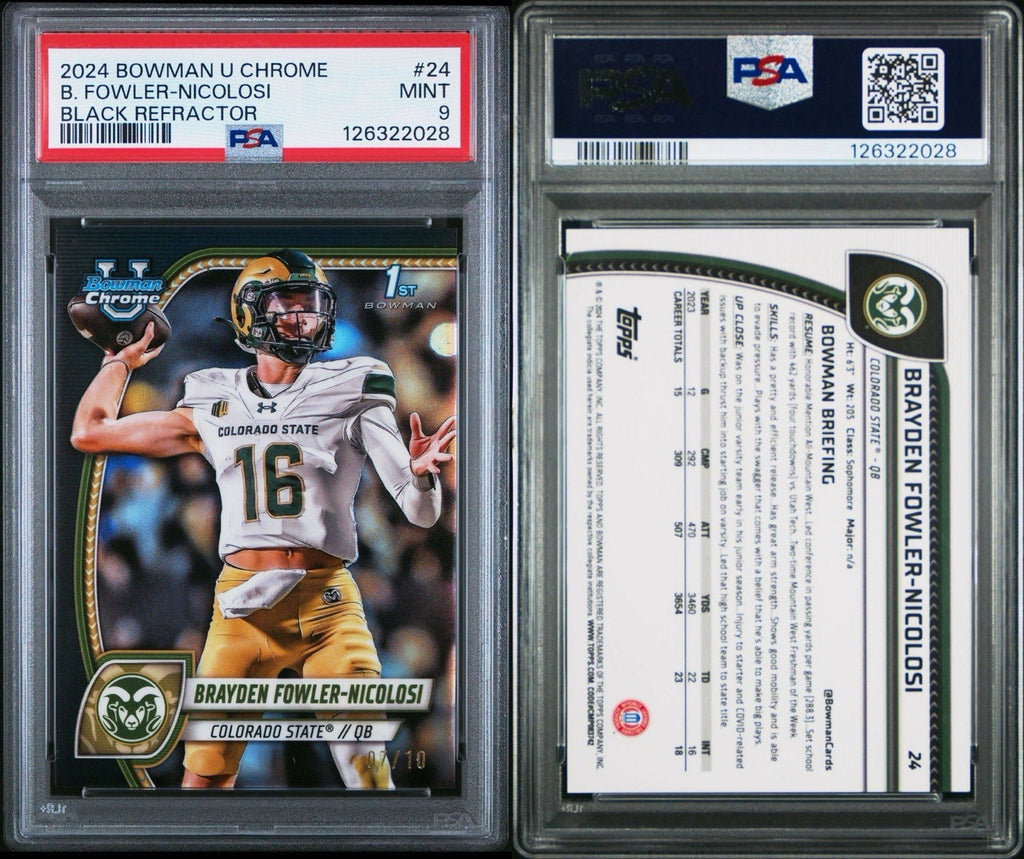 2024 BOWMAN U CHROME PROSPECT BRAYDEN FOWLER-NICOLOSI Black Refractor /10 PSA 9