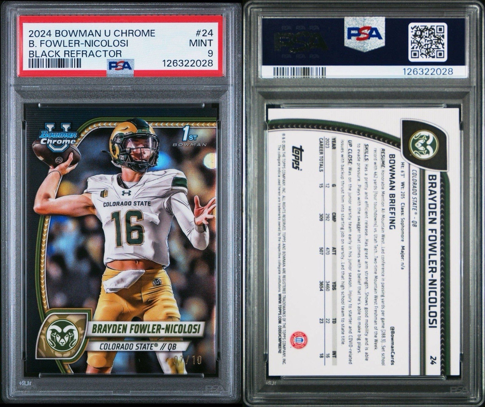 2024 BOWMAN U CHROME PROSPECT BRAYDEN FOWLER-NICOLOSI Black Refractor /10 PSA 9