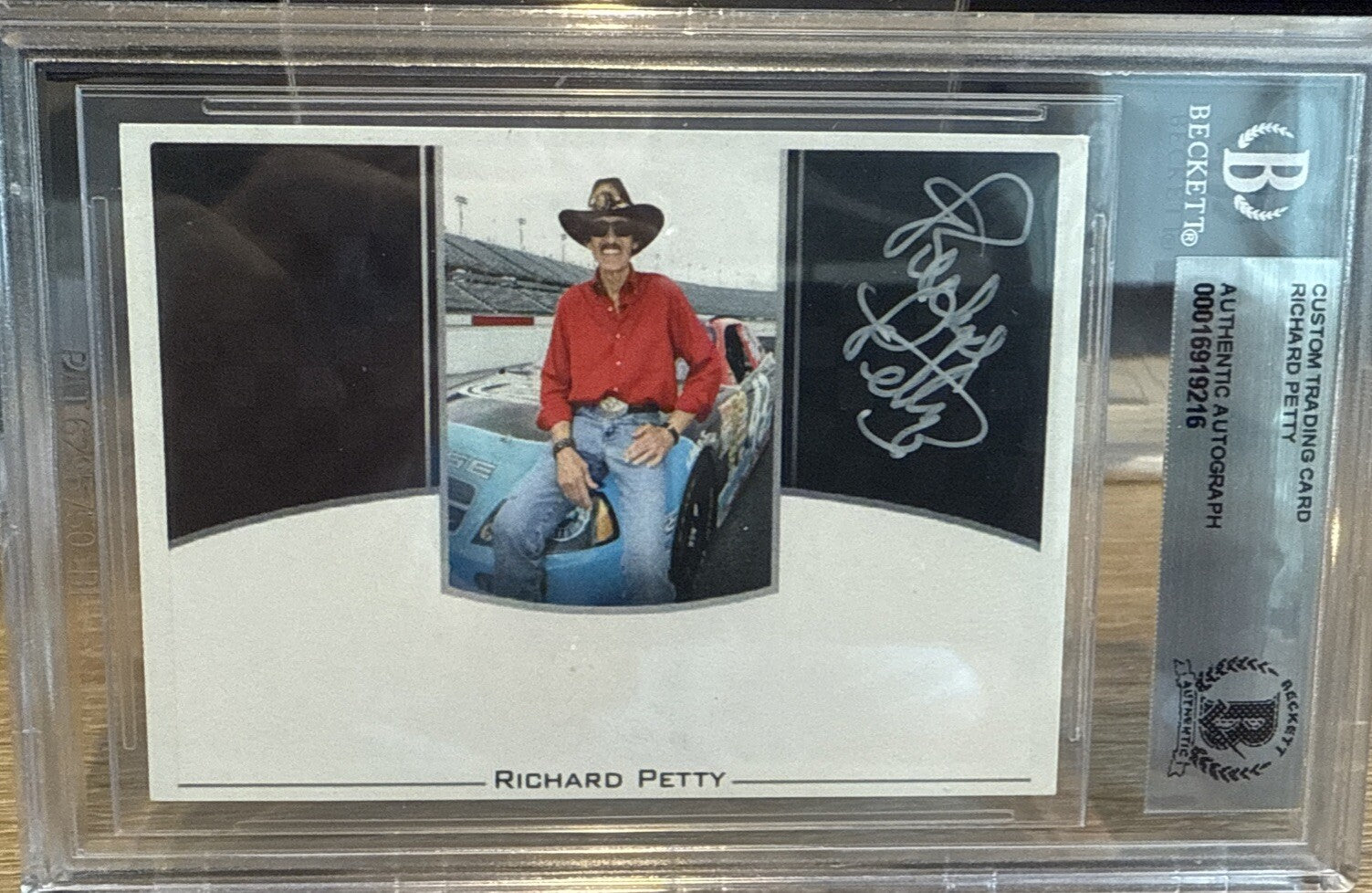 Signed Richard Petty Custom Trading Card NASCAR Beckett BAS Slab