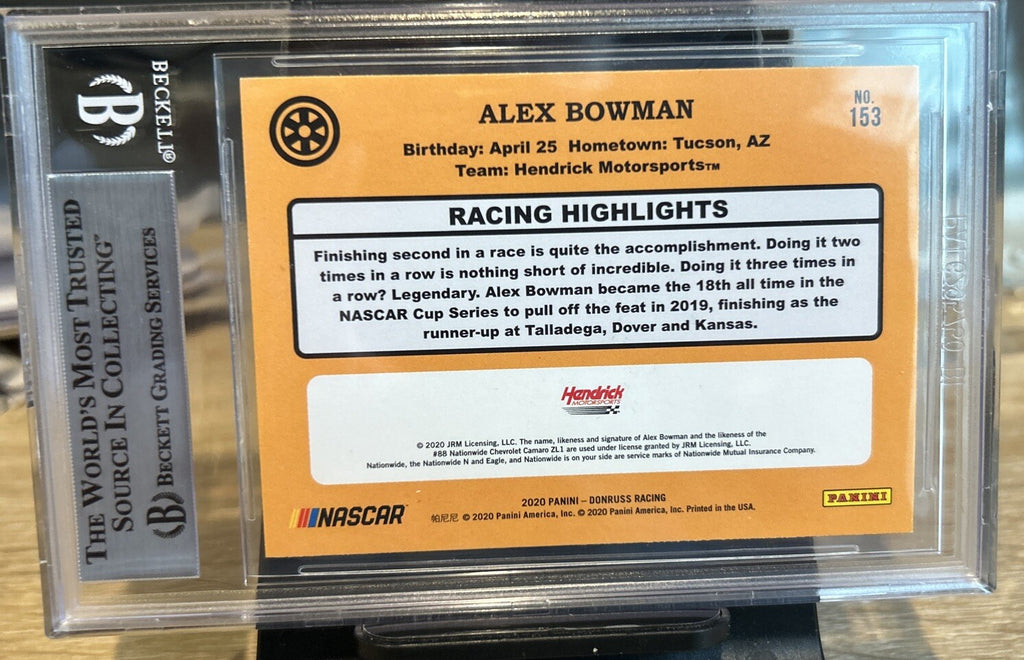 Alex Bowman SIGNED AUTOGRAPH 2020 DONRUSS #153 NASCAR BECKETT BAS Slab