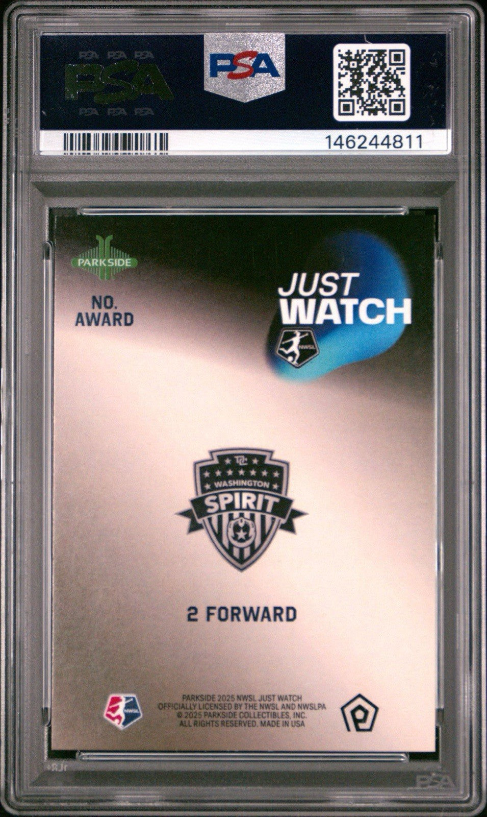 2025 Parkside NWSL Trinity Rodman Just Watch /51 Keepr Exclusive PSA 8