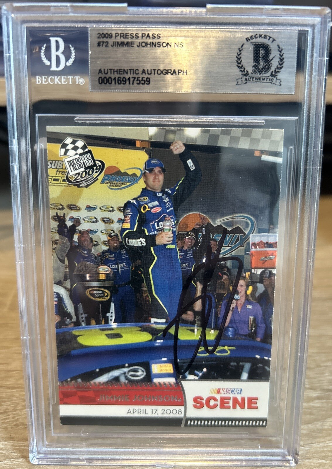2009 Press Pass JIMMIE JOHNSON #72 SIGNED AUTOGRAPH BECKETT BAS Slab