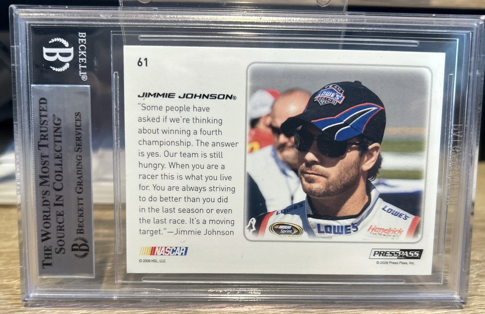 Signed 2009 Press Pass Premium JIMMIE JOHNSON #61 AUTOGRAPH BECKETT BAS Slab