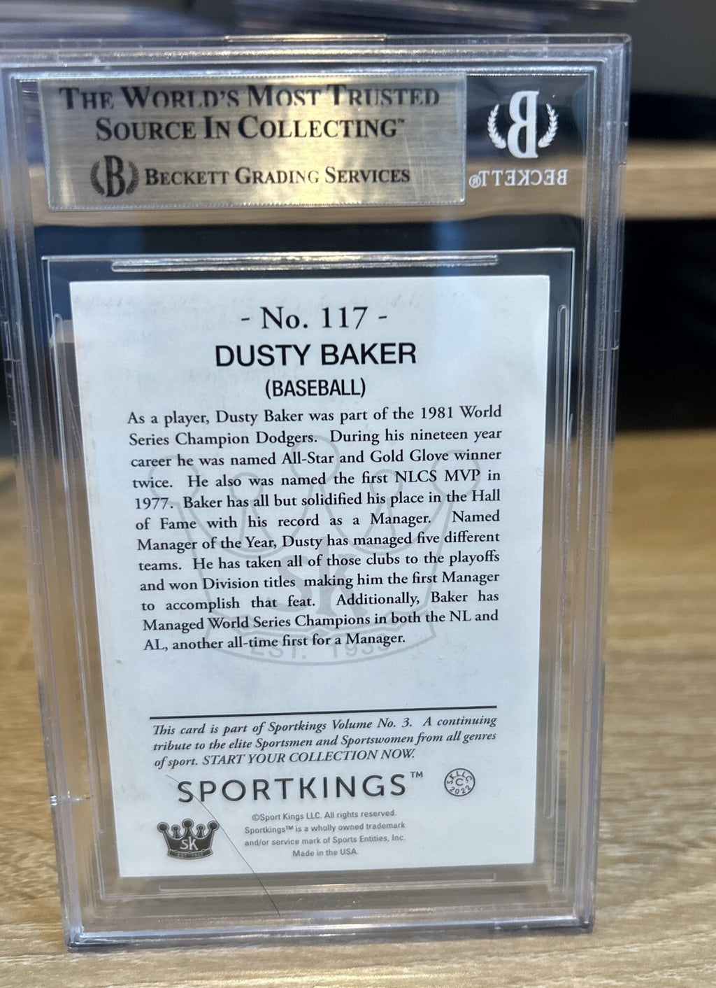 Signed DUSTY BAKER 2022 Sportskings Vol 3 #117  BAS BECKETT SLAB
