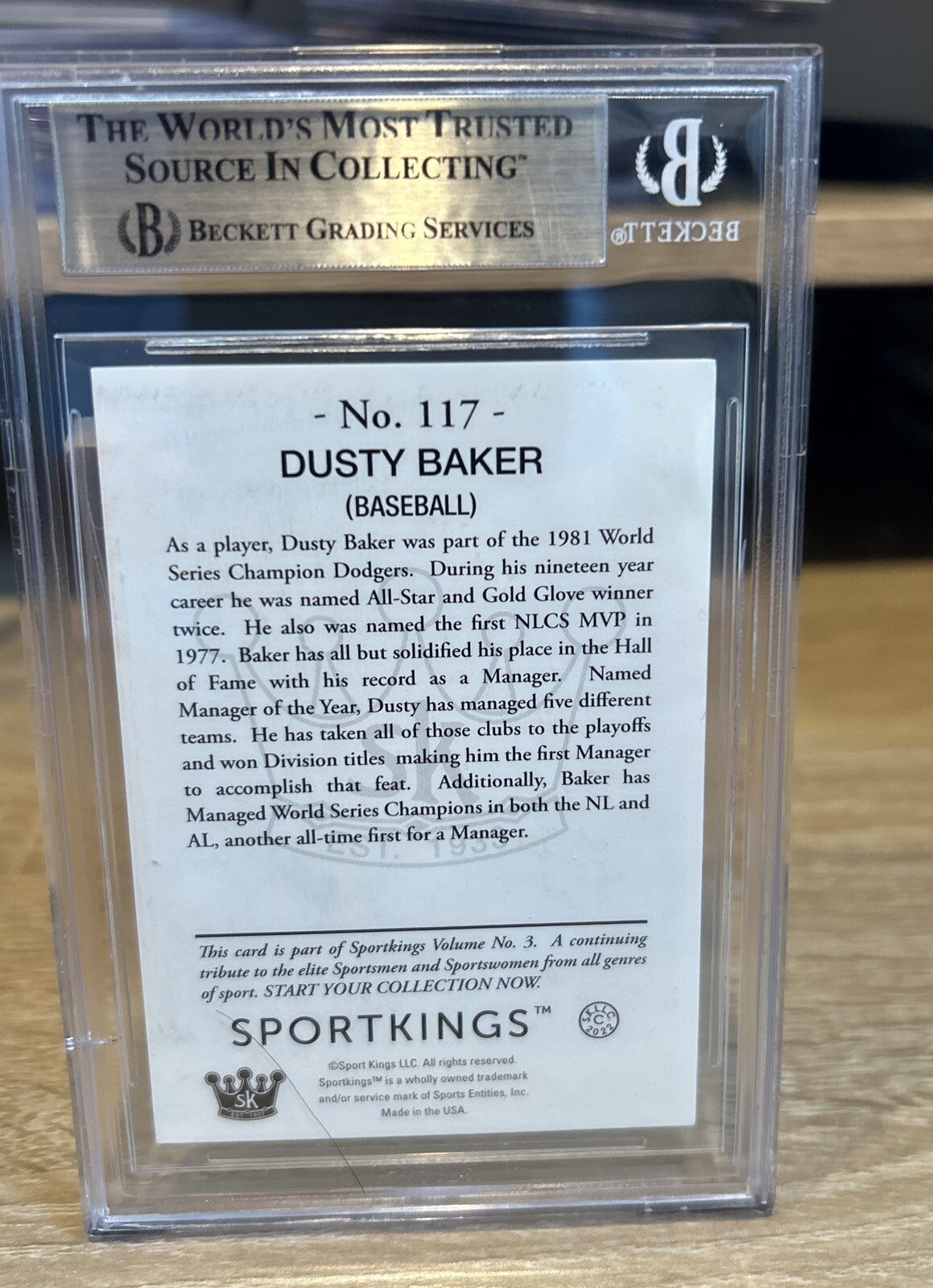 Signed DUSTY BAKER 2022 Sportskings Vol 3 #117  BAS BECKETT SLAB