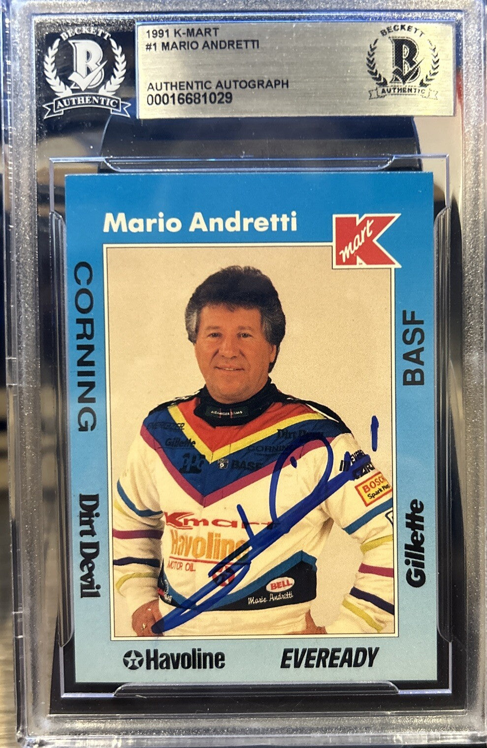 MARIO ANDRETTI Signed 1991 K-Mary #1 Beckett BAS encased