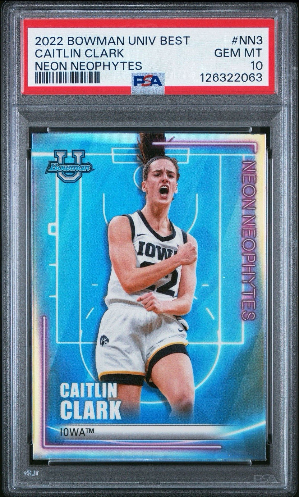 2022 Bowman University Best Neon Neophytes Caitlin Clark #NN3 PSA 10