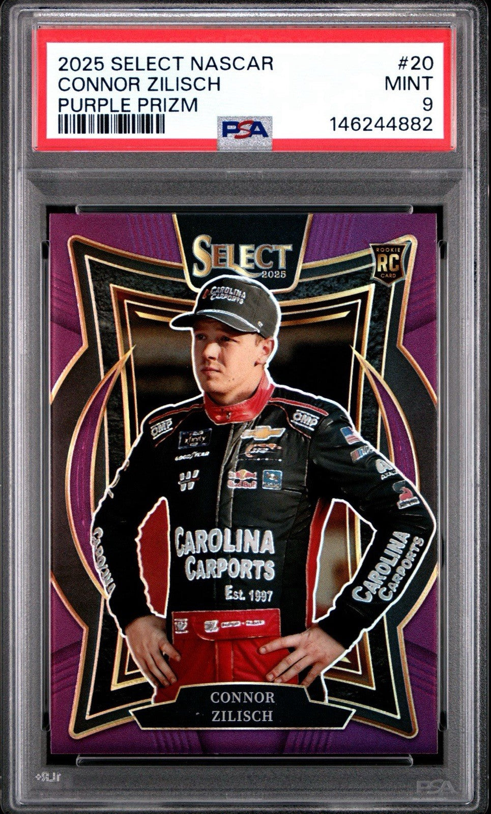 2025 Panini Select Grandstand Purple Prizm #d /199 Connor Zilisch #20 PSA 9 Mint