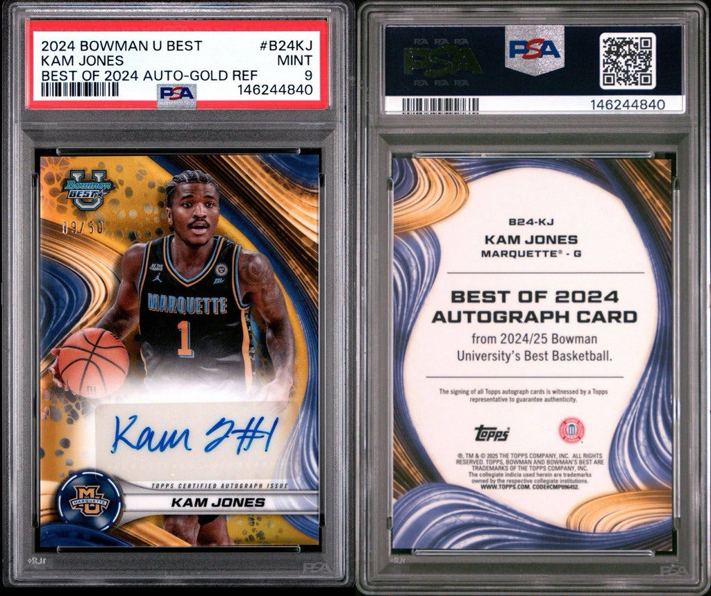 2024-25 Bowman Best U KAM JONES #B24-KJ Gold /50 AUTO Marquette PSA 9 Mint