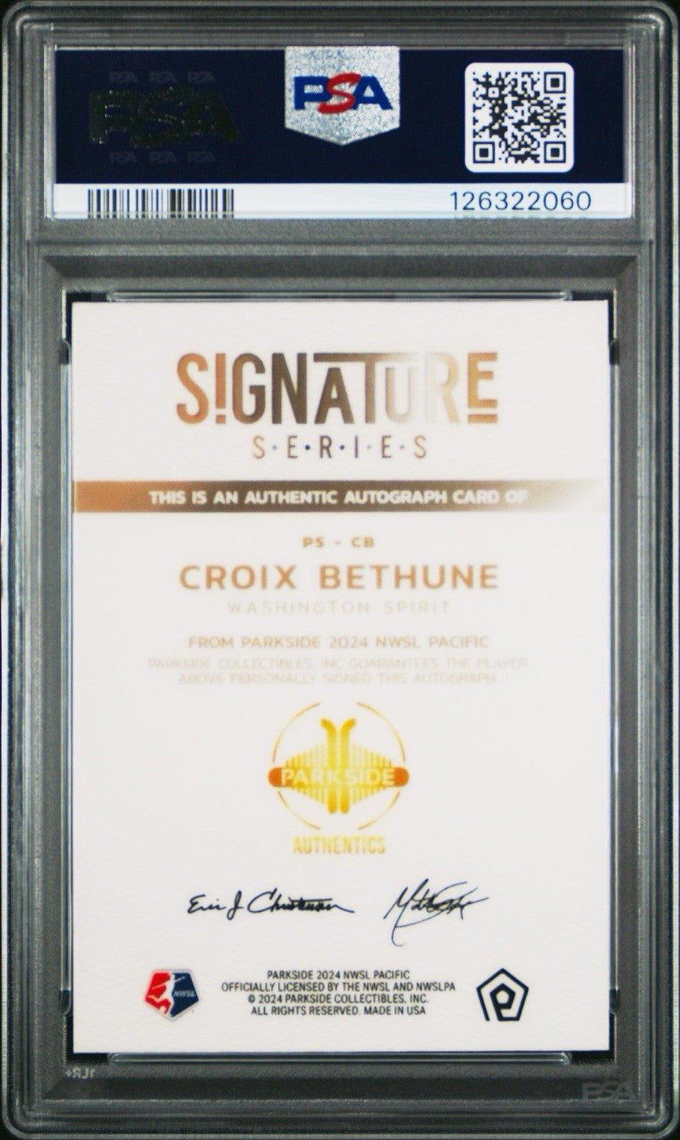 CROIX BETHUNE 2024 PARKSIDE NWSL PACIFIC CHROME REFRACTOR SP AUTO #PS-CB PSA 7
