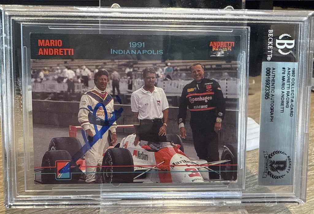 MARIO ANDRETTI Signed 1992 Collect A Card #78 Beckett BAS encased Indy Racing