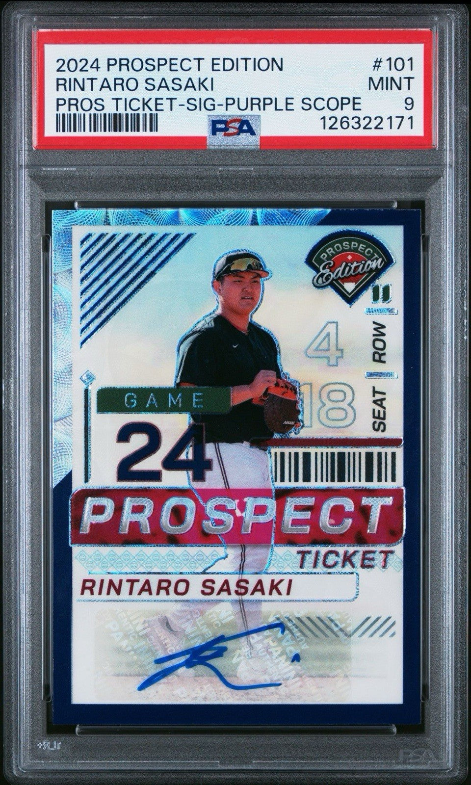 2024 Panini Prospect Edition Rintaro Sasaki #101 Purple Scope Auto #d /49 PSA 9