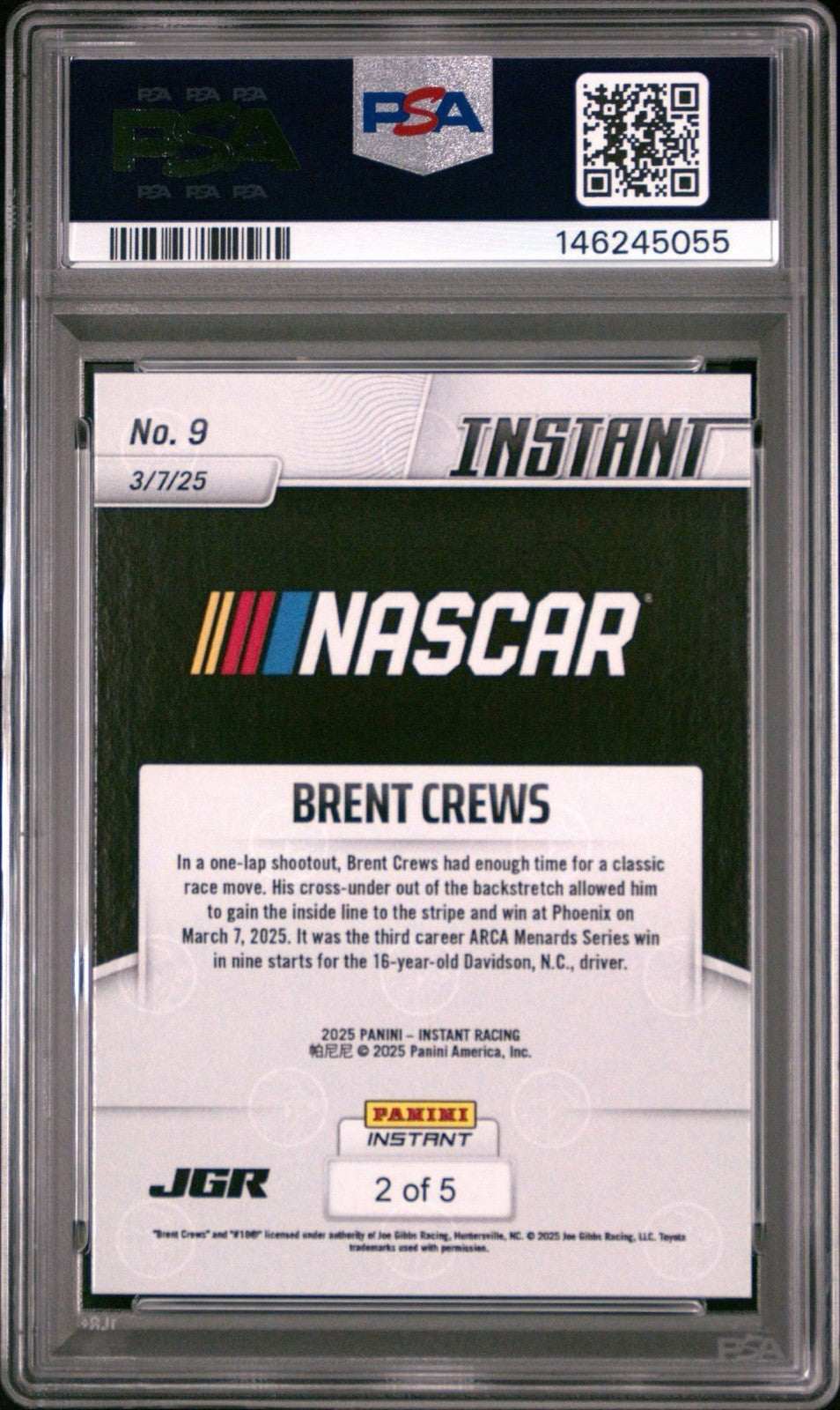 2025 Panini Instant #9 Brent Crews -  Lightning /5 PSA 10 Gem