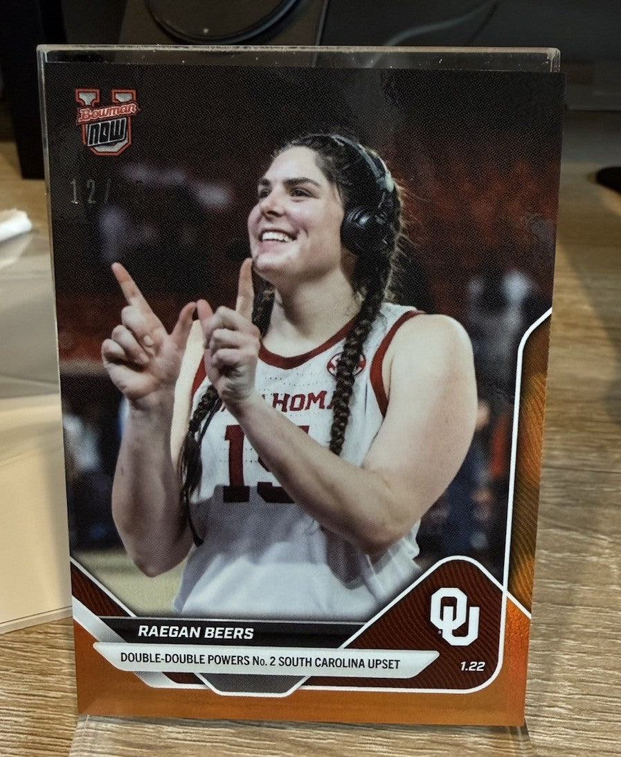 Raegan Beers ROOKIE 2025 Bowman U NOW #57 Orange Foil Oklahoma Sooners #d /25