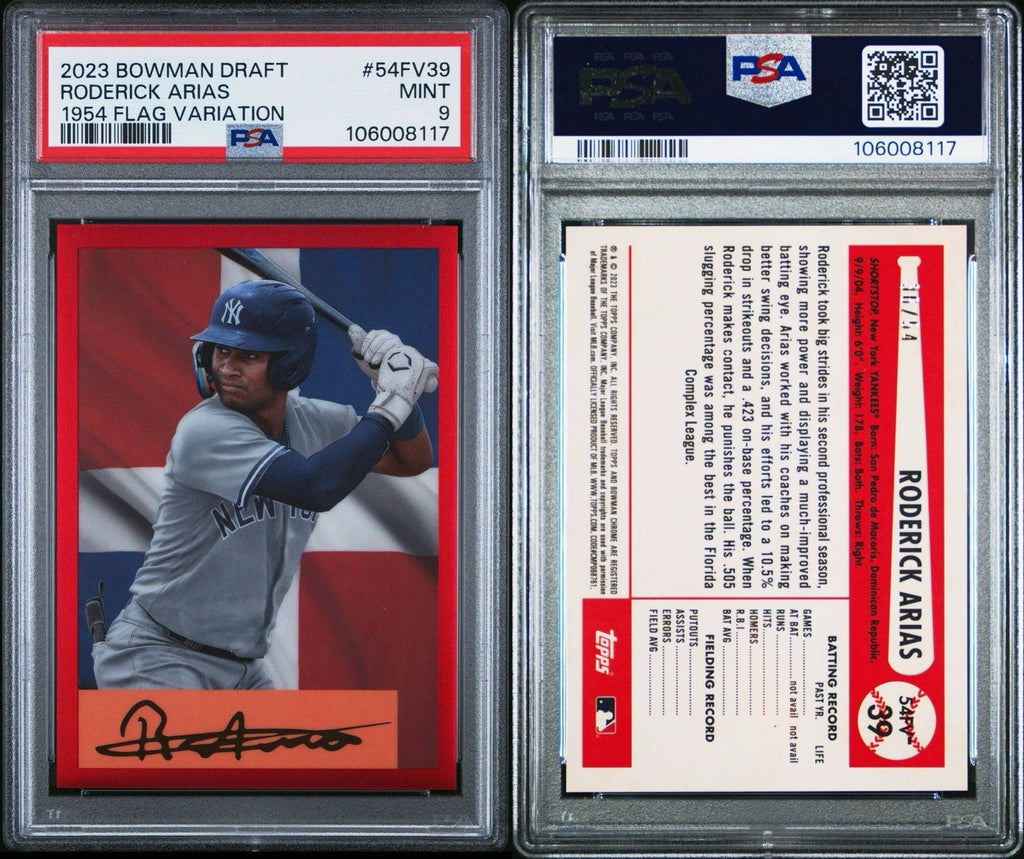 2023 Bowman Draft 1954 Flag Variation Roderick Arias Yankees #d /54 PSA 9 MINT