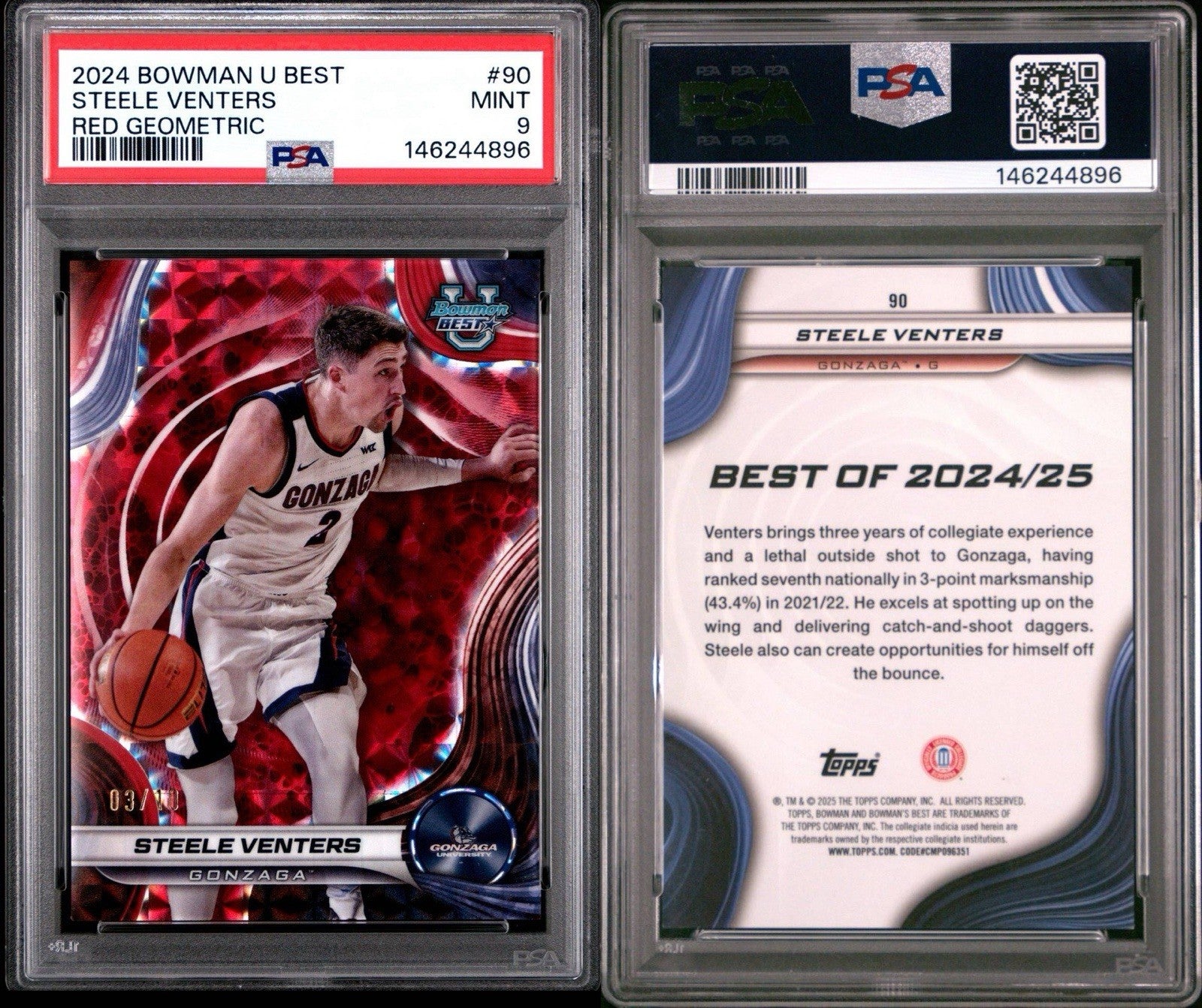 Steele Venters 2024-25 Bowman U Best - Red Geometric /10 #90 - PSA 9 Mint