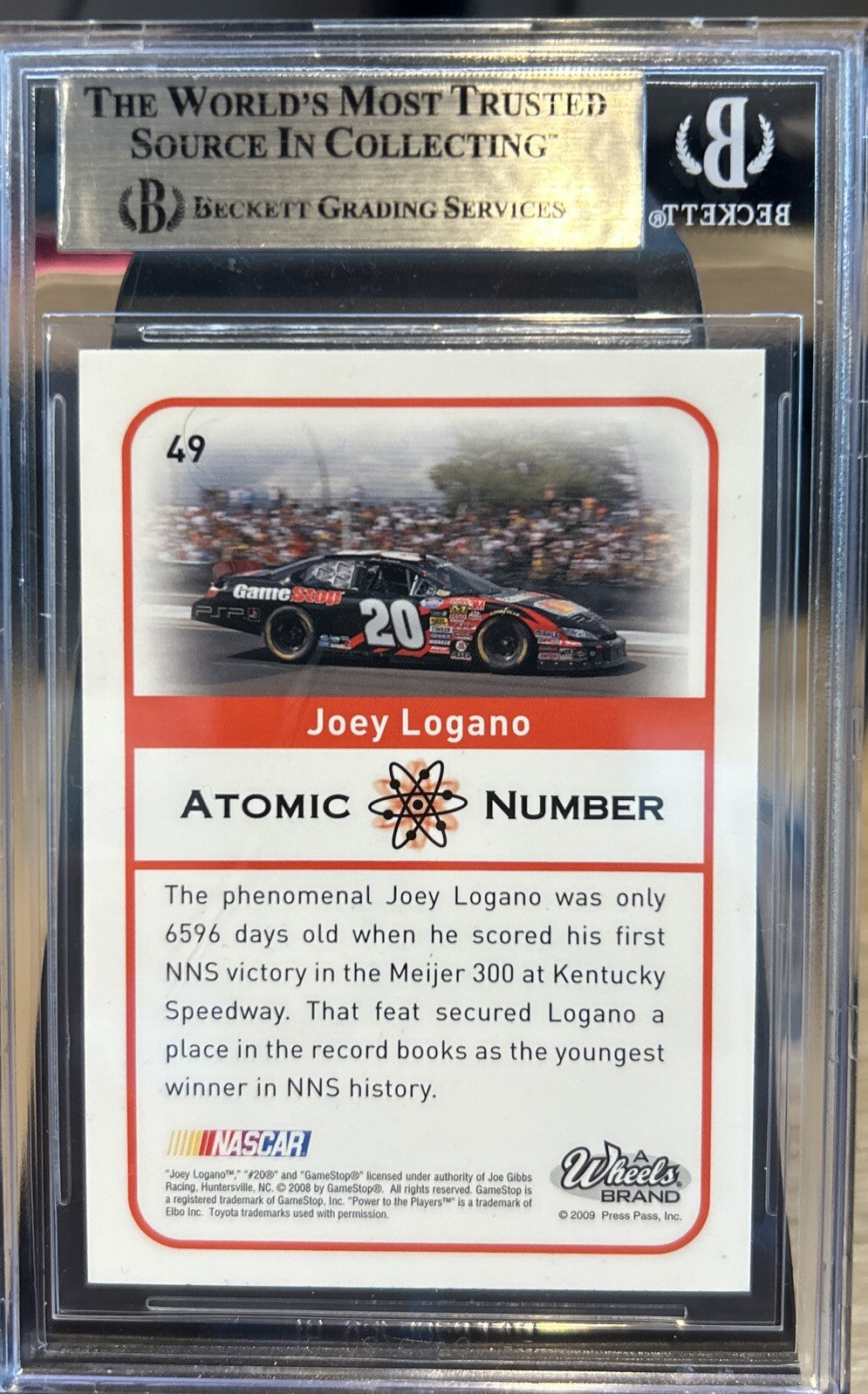 Signed Joey Logano 2009 Wheels Element #49 Beckett BAS Slab