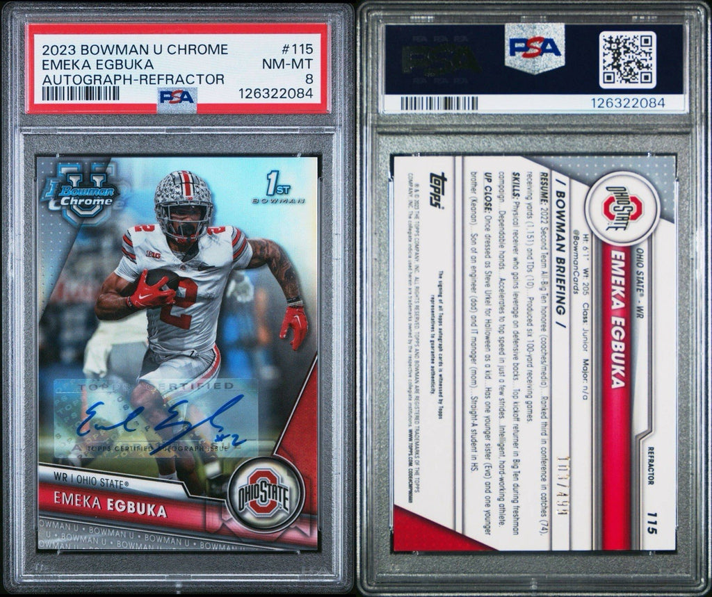 2023 Bowman Chrome U 1st - Emeka Egbuka Refractor Auto /499 - PSA 8