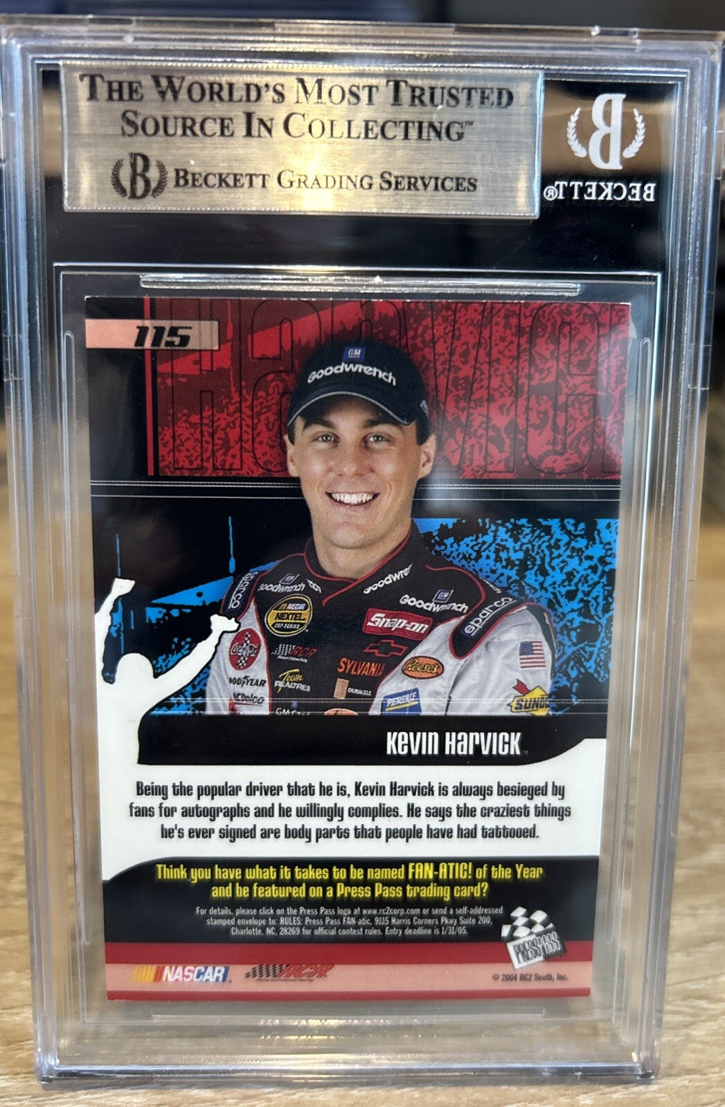 2004 Press Pass Trackside Kevin Harvick Signed Auto Card #115 BAS Certed Slab