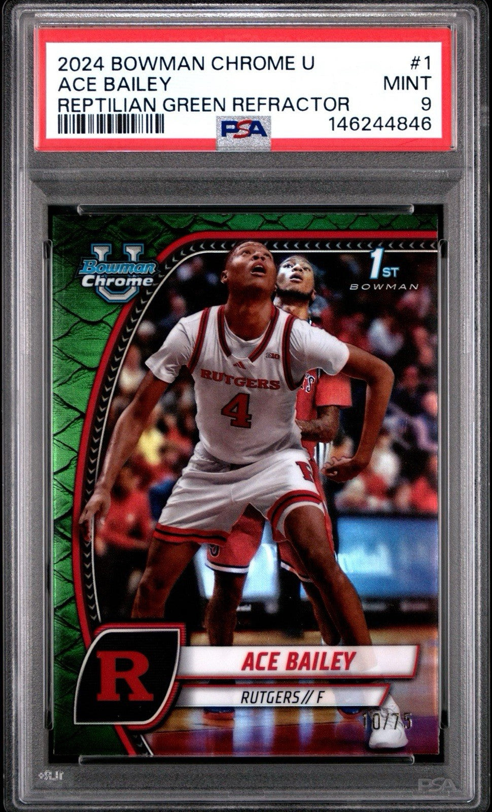 Ace Bailey 2024-25 Bowman Chrome U #1 - Green Reptilian Refractor /75 - PSA 9
