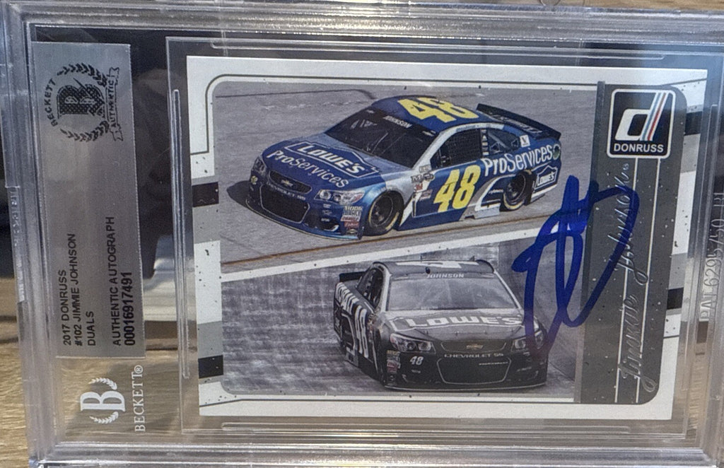 Signed 2017 DONRUSS JIMMIE JOHNSON #102 AUTOGRAPH BECKETT BAS Slab