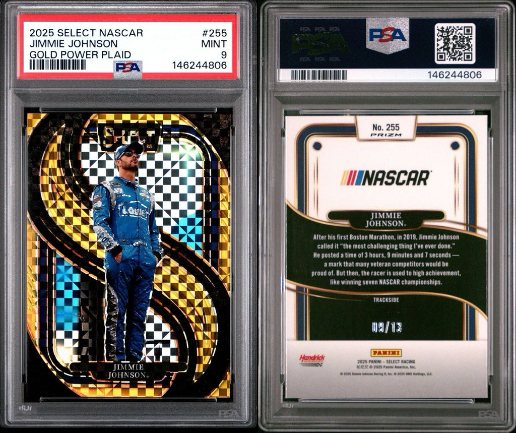 2025 Panini Select - Trackside Jimmie Johnson #255 Gold Power Plaid /13 PSA 9