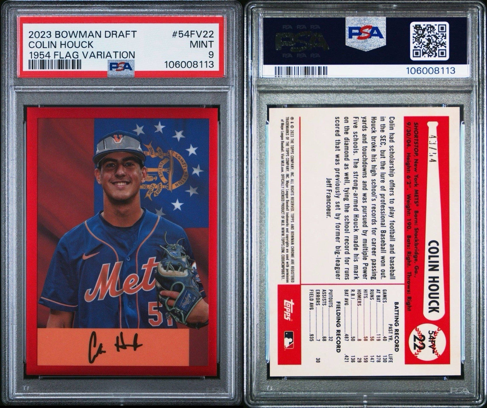 2023 Bowman Draft Bowman Flag Variation Colin Houck 1954 Flag Variation PSA 9