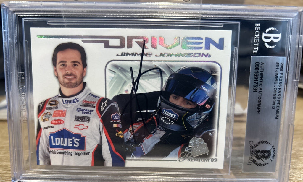 Signed 2009 Press Pass Premium JIMMIE JOHNSON #61 AUTOGRAPH BECKETT BAS Slab