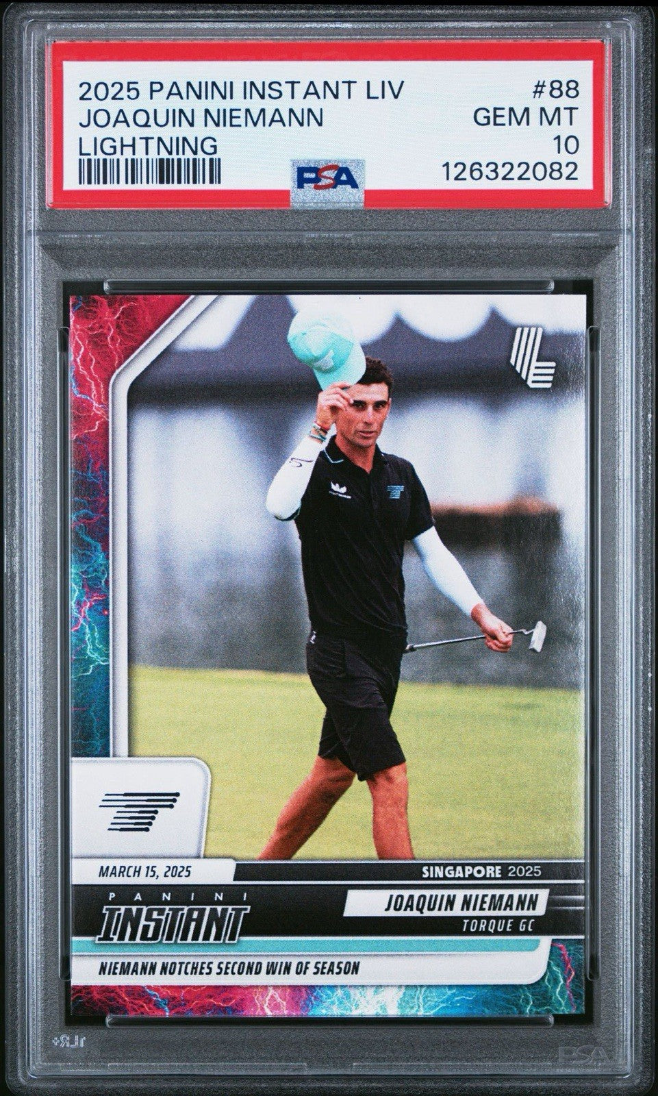 2025 PANINI INSTANT #88 LIV - Joaquin Niemann LIGHTNING SSP #d /5 - PSA 10 Gem