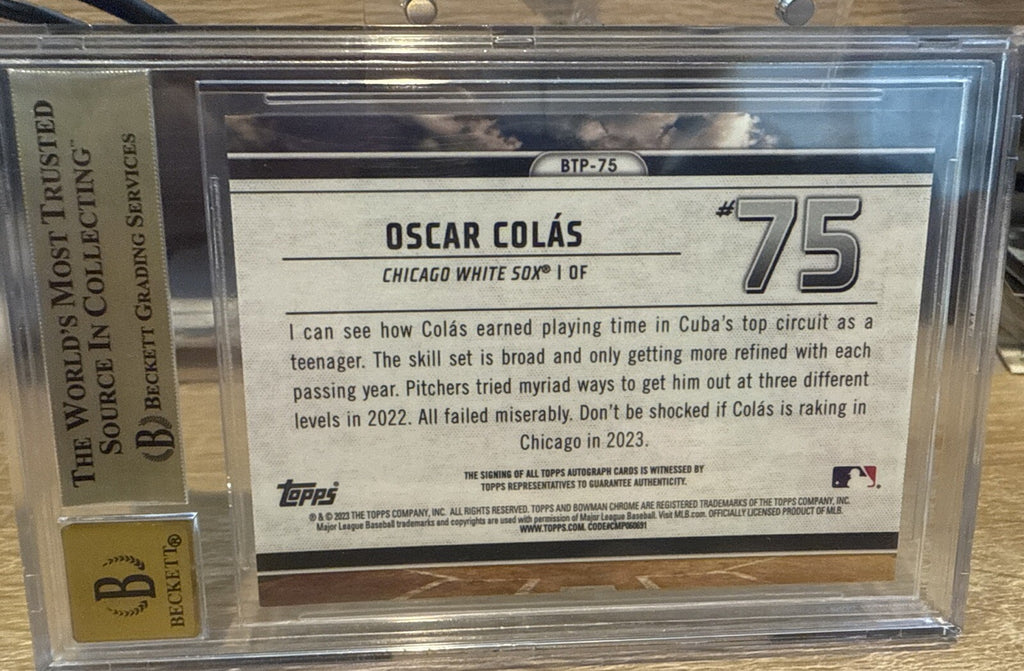 BGS 9.5 - 2023 Bowman Chrome Oscar Colas Bowman Scouts Top 100 Gold Ref AUTO /50