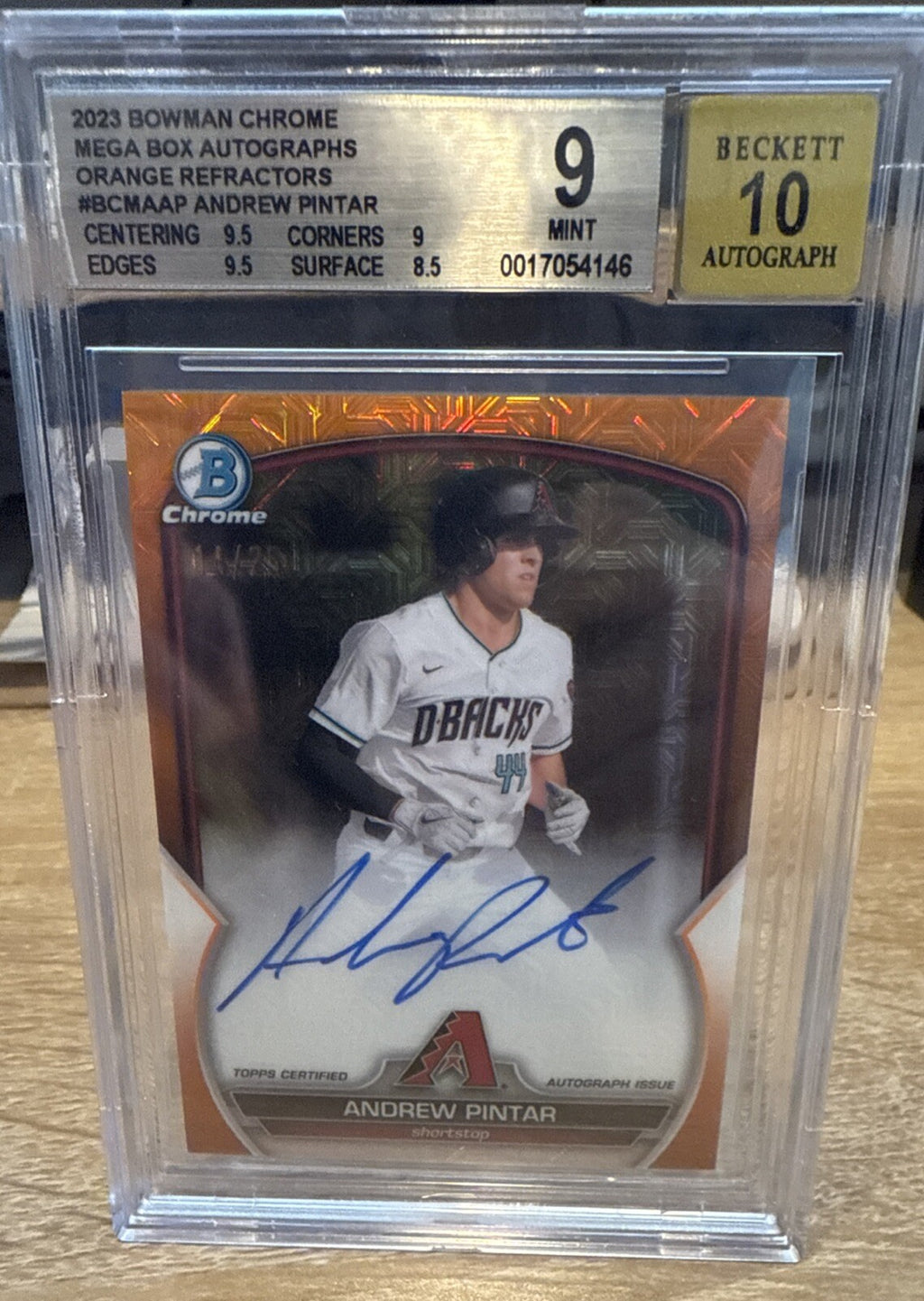 BGS 9 - 2023 Bowman Chrome Mega ANDREW PINTAR #BCMA-AP Orange Mojo Ref /25 Auto