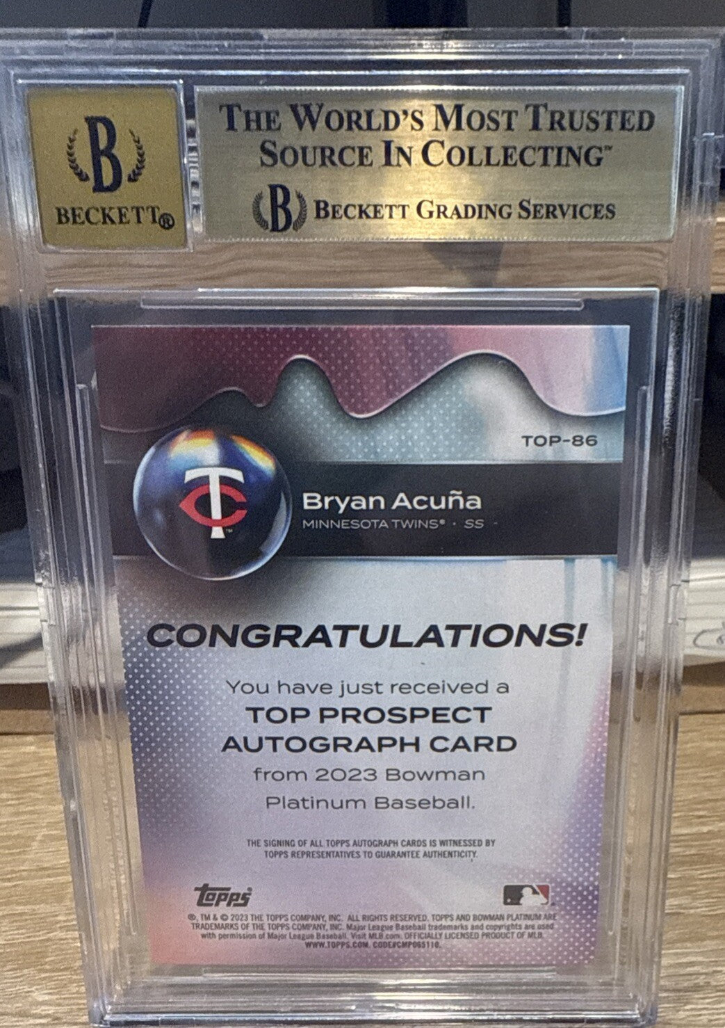 BGS 9.5 Gem Mint - BRYAN ACUNA 2023 Bowman Platinum RC Top Prospects Auto