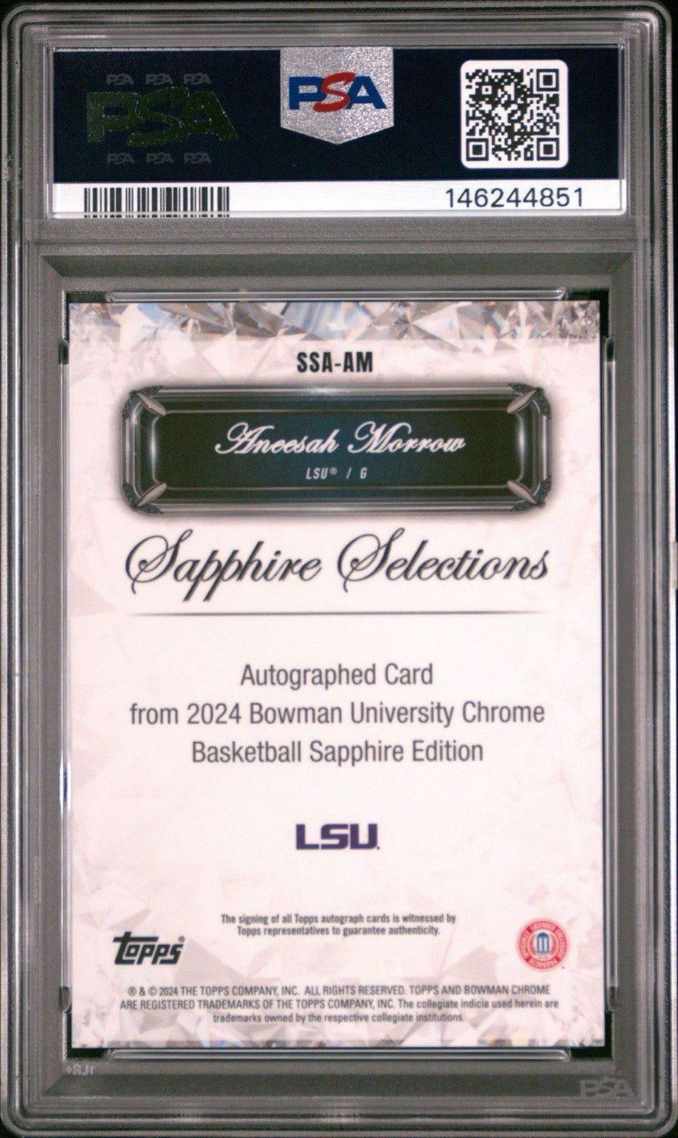 2024-25 Bowman U Chrome Sapphire Aneesah Morrow Selections Orange Auto /25 PSA 9